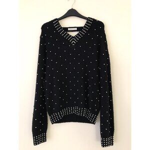 SEE BY CHLOE Black Wool Beads Embellished Jumper Sweater Sz USA 6